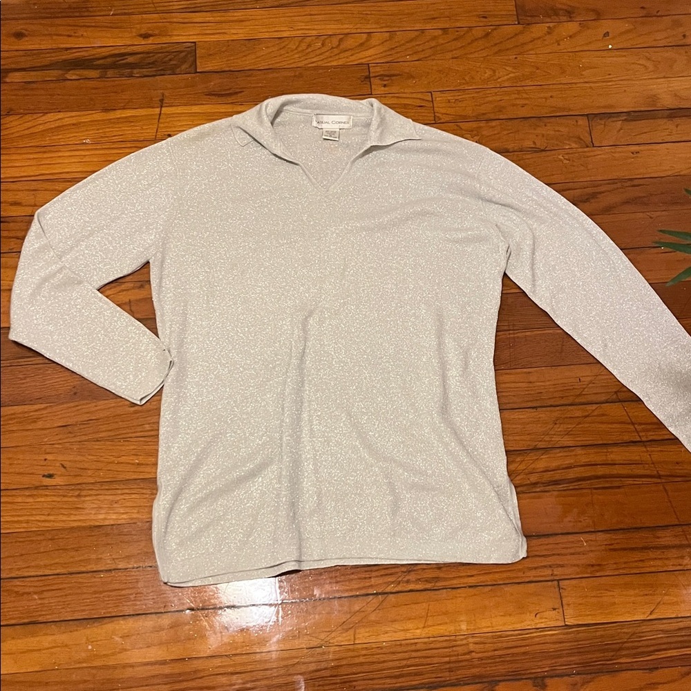 Casual Corner Silver Metallic Knit Top